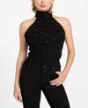 Guess Women's Sleeveless Halter Neck Minara Hot Fix Top In Black