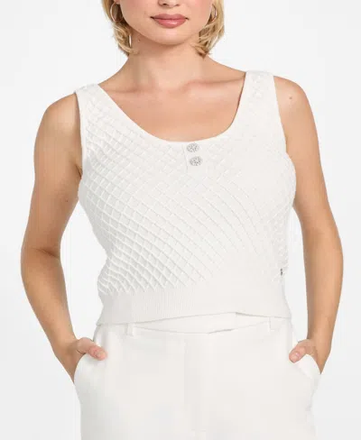 Guess Lylah Textured Organic Cotton Sweater Tank In White