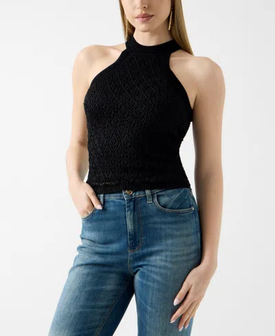 Guess Women's Sleeveless Pointelle Stitch Serina Lurex Sweater In Black
