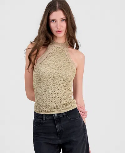 Guess Women's Sleeveless Pointelle Stitch Serina Lurex Sweater In Brown