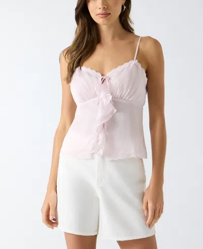 Guess Saisha Lace Trim Ruffle Crop Chiffon Babydoll Top In Purple