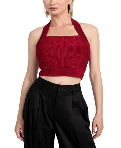 Guess Sofie Rib Crop Halter Top In White