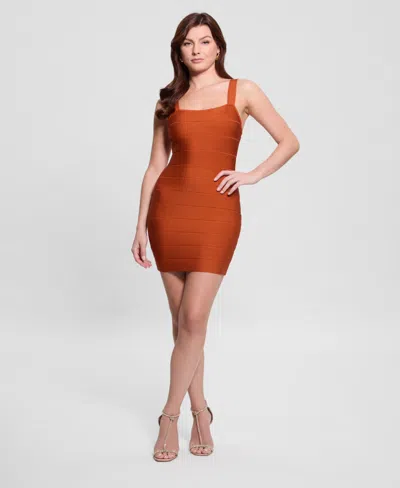 Guess Women's Solid Square-neck Short Bodycon Dress In Brown