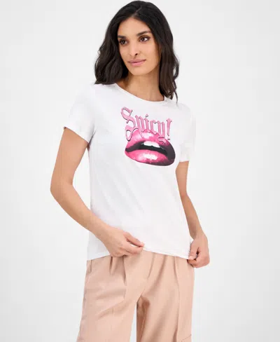 Guess Women's Spicy Lips Graphic T-shirt In Pure White