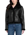 Guess Women's Stand-collar Faux-shearling Coat In Black