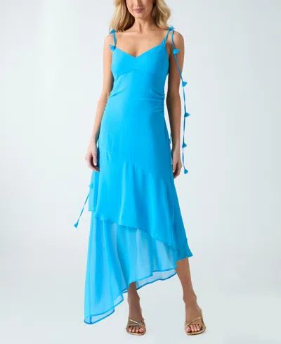 Guess Stefani Layered Ruffle Sleeveless Maxi Dress In Blue