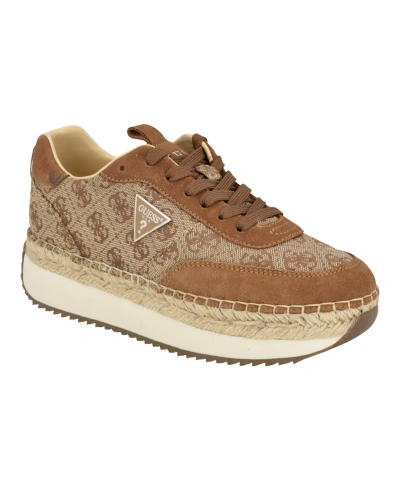 Guess Women's Stefen Lace Up Casual Espadrille Sneakers In Medium Brown