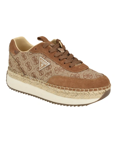 Guess Women's Stefen Lace-up Platform Espadrille Sneakers In Brown Logo