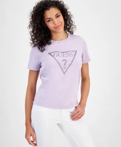 Guess Women's Studded Logo Cotton Short-sleeve T-shirt In New Light Lilac