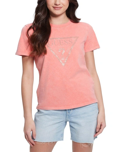 Guess Women's Studded Logo Cotton Short-sleeve T-shirt In Peach Coral