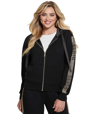 Guess Women's Studded Logo Sweatshirt In Jet Black A996