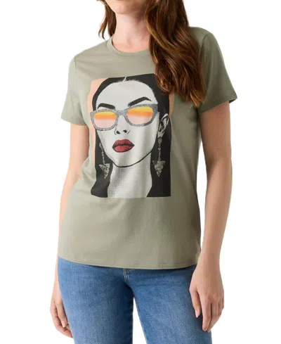 Guess Women's Sunglass Mood Easy Retro Graphic T-shirt In Mossy Green