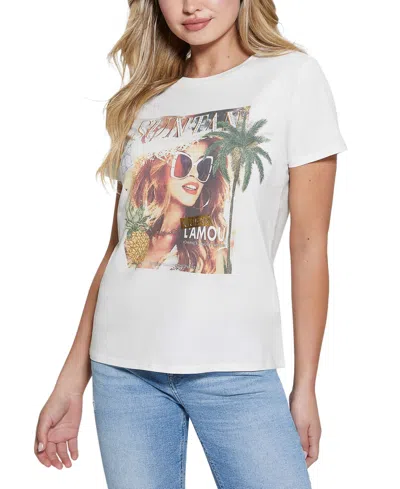 Guess Women's Suntan Cover Graphic Easy T-shirt In Cream White