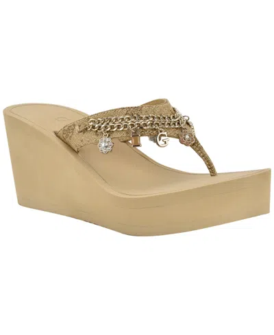 GUESS WOMEN'S SUTTON CHARMS EVA THONG WEDGE SANDALS