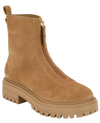 Guess Women's Syyan Front Zip Lug Sole Booties In Brown