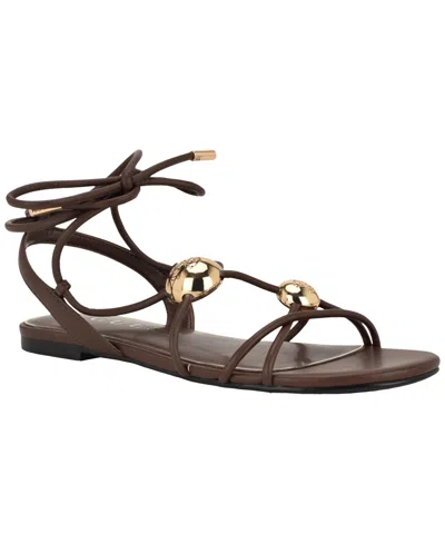 Guess Women's Tabell Strappy Gold Dome Tie-up Flat Sandals In Brown