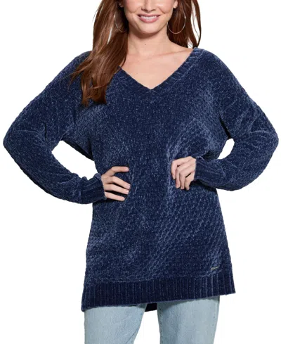 Guess Women's Talia Chenille V-neck Tunic Sweater In Cobalt Blue