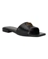 Guess Women's Tamsea One Band Square Toe Slide Flat Sandals In Black Lizard