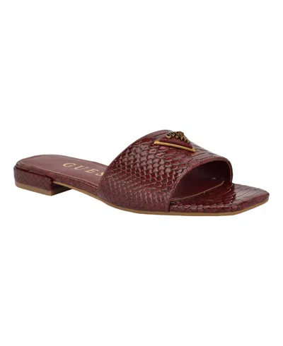 Guess Women's Tamsea One Band Square Toe Slide Flat Sandals In Dark Red Lizard