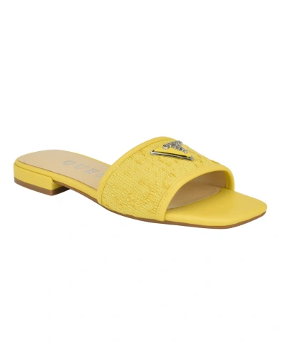 Guess Women's Tamsey One Band Square Toe Slide Flat Sandals In Yellow