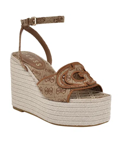 Guess Women's Tanveey Quattro G Cut-out Platform Espadrille Wedge Sandals In Medium Brown Logo