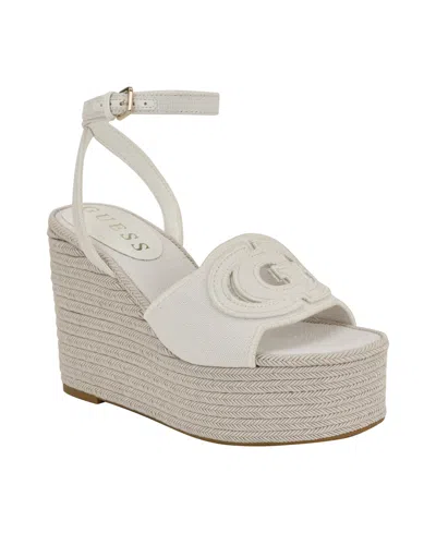 Guess Women's Tanveey Quattro G Cut-out Platform Espadrille Wedge Sandals In White