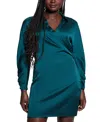Guess Tanya Long Sleeve Satin Dress In Dark Jade
