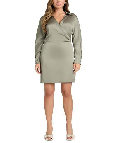 Guess Women's Tanya Collared Long-sleeve Dress In Mossy Green