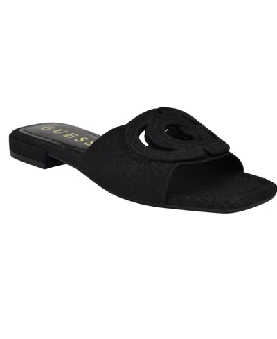 Guess Women's Tarishae One Band Quattro-g Slip On Flat Sandals In Black Logo