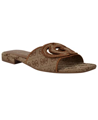 Guess Women's Tarishae One Band Quattro-g Slip On Flat Sandals In Medium Brown Logo