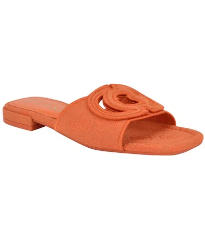 Guess Women's Tarishae One Band Quattro-g Slip On Flat Sandals In Orange Logo
