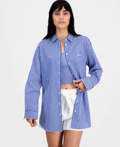 Guess Women's Tecla Cotton Oversized Shirt In Blue