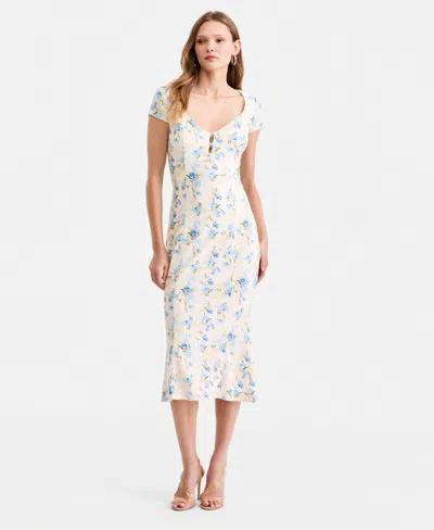 Guess Women's Teodolin Floral Sweetheart Midi Dress In Blue