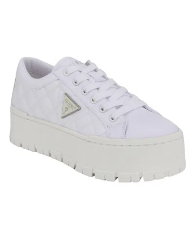 Guess Women's Tesie Tread Bottom Platform Lace Up Sneakers In White