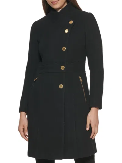 Guess Womens Wool Blend Textured Pea Coat In Black