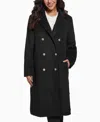 Guess Women's Textured Double-breasted Notched-collar Coat In Jet Black