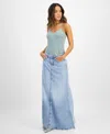 Guess Women's Thaiss Denim Maxi Black-slit Skirt In Maiorca