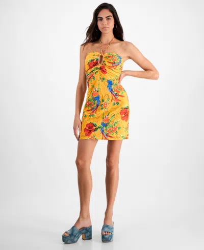 Guess Women's Tina Printed Cotton Eyelet Halter Bodycon Dress In Parrot Paradise Print