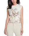 Guess Women's Tobacco Palms Printed Corset T-shirt In Cream White