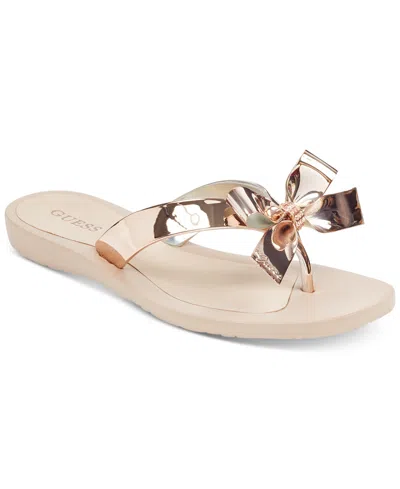 Guess Women's Tutu Embellished Bow Flip Flops In Rose Gold Mirror Metallic