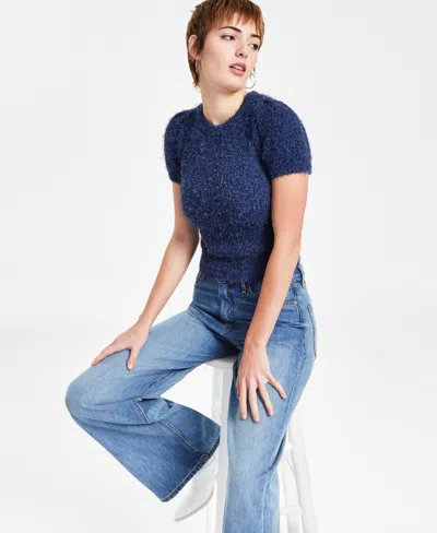 Guess Women's Usami Boucle Short-sleeve Sweater In Cobalt Blue Multi
