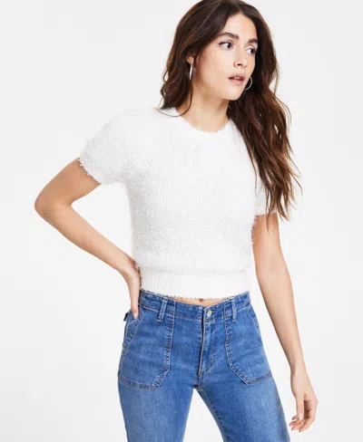 Guess Women's Usami Boucle Short-sleeve Sweater In Dove White