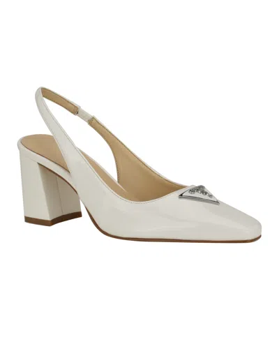 Guess Women's Valinda Slingback Snip Toe Block Heel Sandal In Ivory Patent