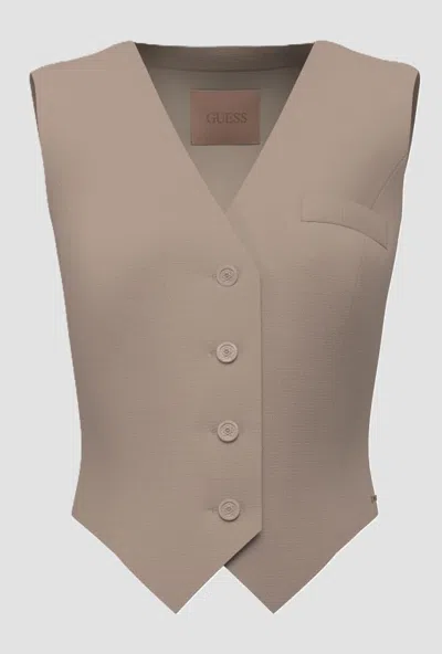 Guess Women's Vest Beige In Burgundy