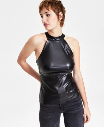 Guess Women's Violette Faux-leather Halterneck Top In Jet Black