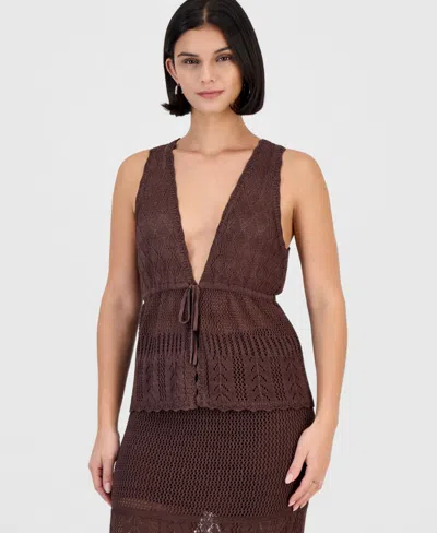 Guess Women's Vivianne Crochet Sleeveless V-neck Tank In Brown