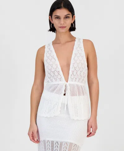 Guess Women's Vivianne Crochet V-neck Tie-front Top In White