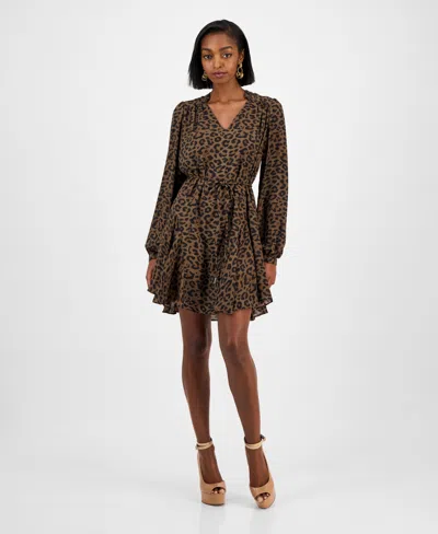 Guess Women's Wanda Long Sleeve Flare Dress In Animal Print