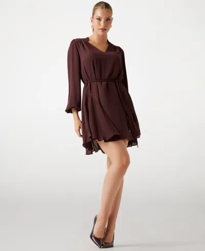 Guess Women's Wanda Long Sleeve Flare Dress In Burgundy