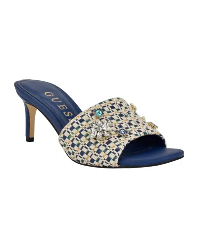 Guess Women's Weekful Embellished Mid Heel Sandals In Dark Blue Multi
